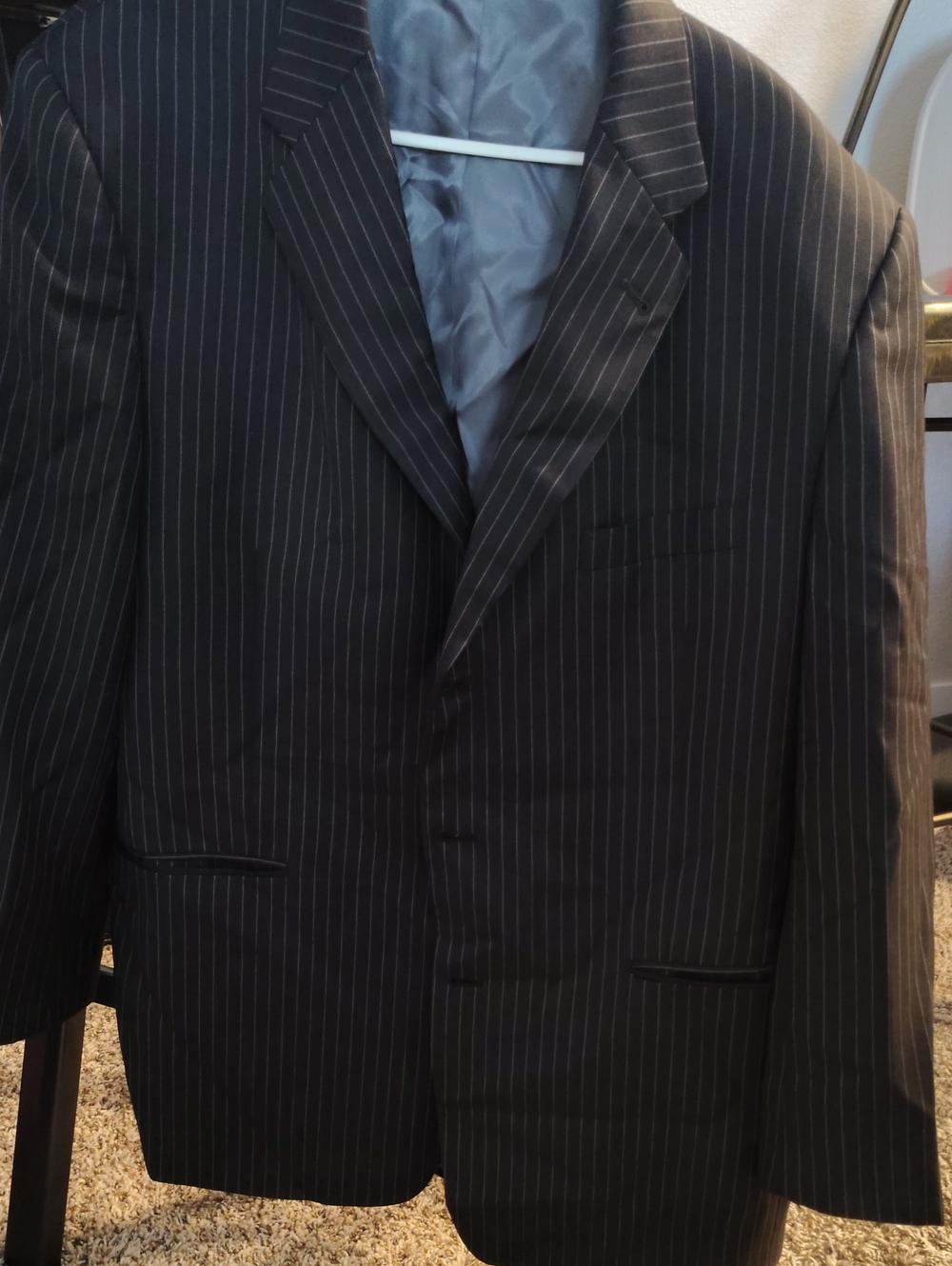 Murano Black Pinstripe Suit Jacket with Subtle White Stripes